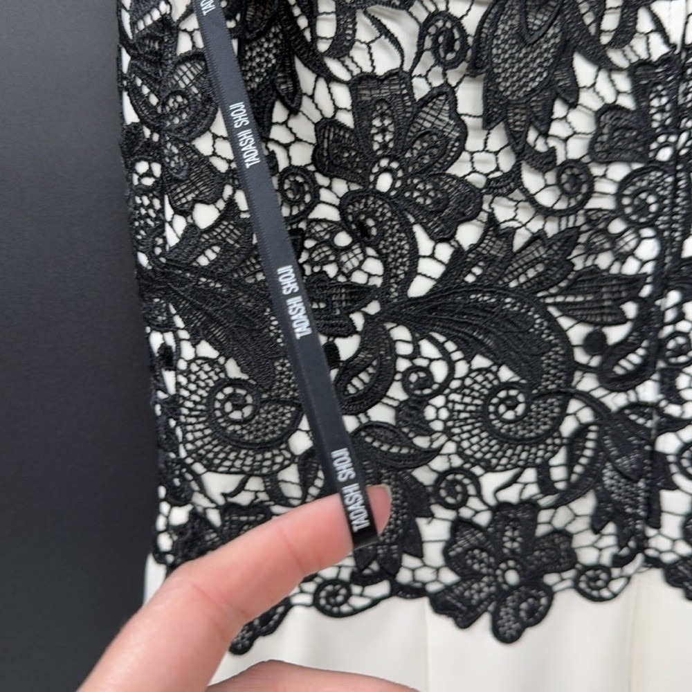 Tadashi Shoji Black Lace Ivory Sheath Dress Cap Sleeve AGD688MX Womens 10 - Picture 8 of 13